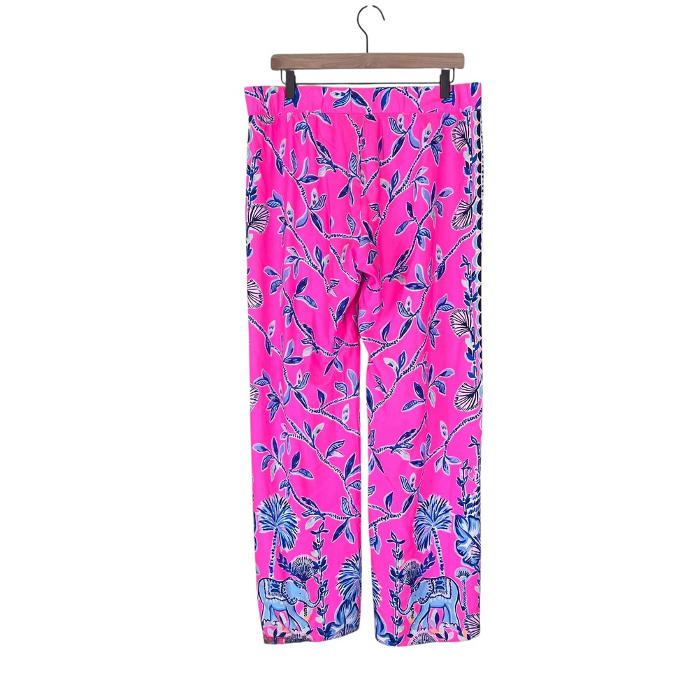 Lilly Pulitzer Bal Harbour Palazzo Pants Pink Blue Elephant Floral Print XL - Picture 3 of 14